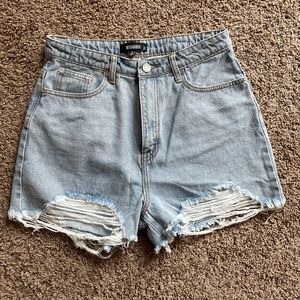 Distressed high waist denim shorts